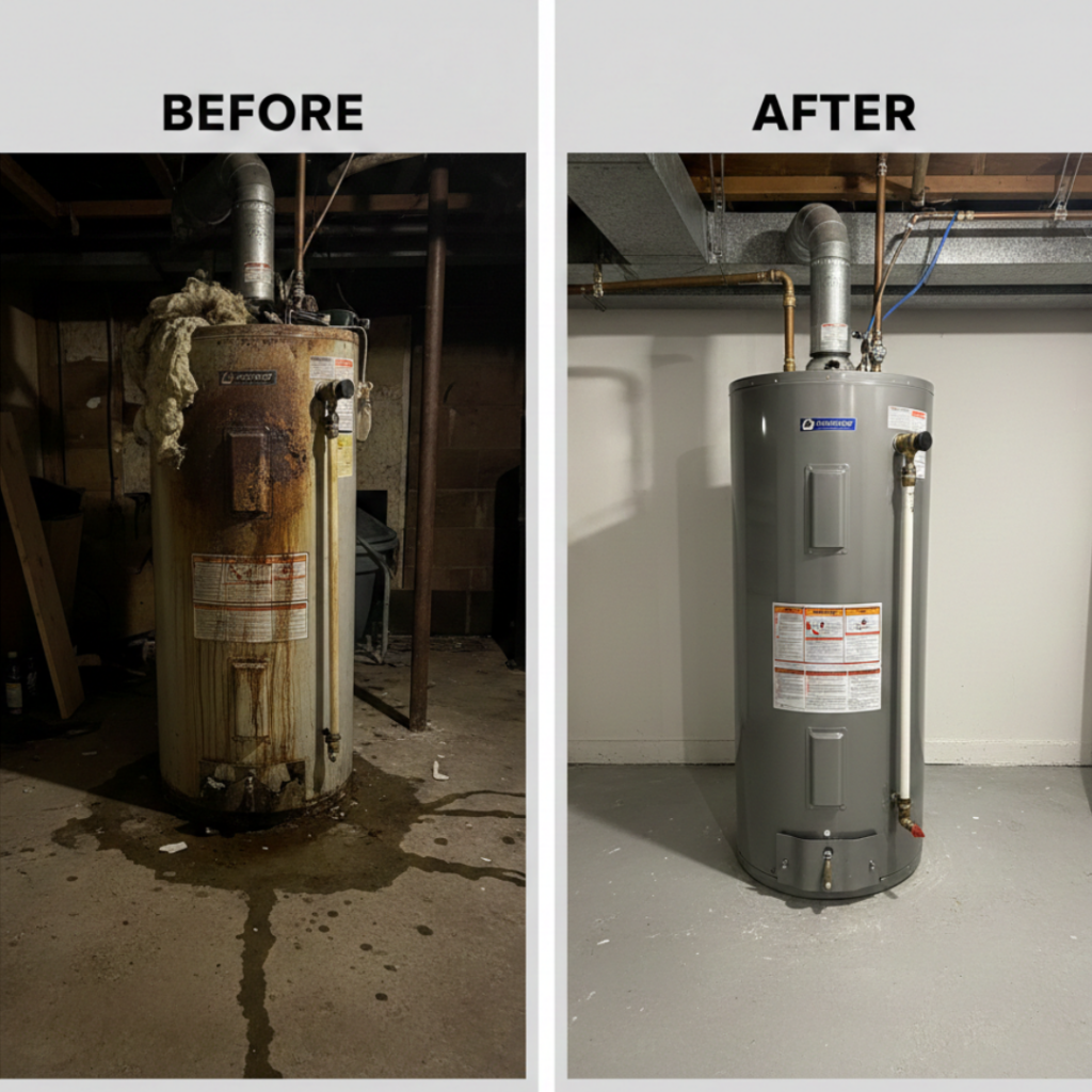 Before And After Water Heater Repairs & Replacements